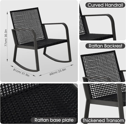 Blue 3 Piece Patio Bistro Set With Rocking Chairs And Cushioned Seats