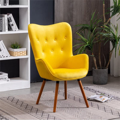 Yellow Velvet Tufted Accent Chair Compact Size Living Room