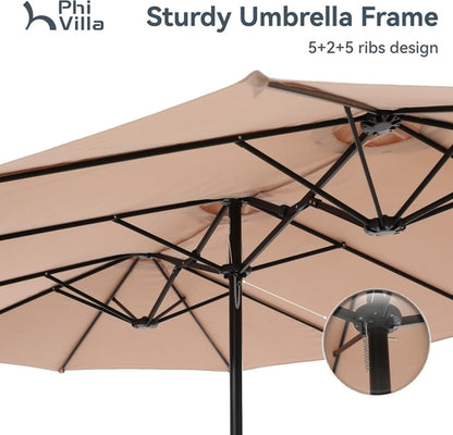 15Ft Large Patio Umbrellas with Base Included, Outdoor Double-Sided