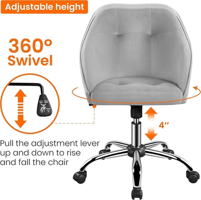 Velvet Desk Chair, Makeup Vanity Chair with Adjustable Tilt Angle,