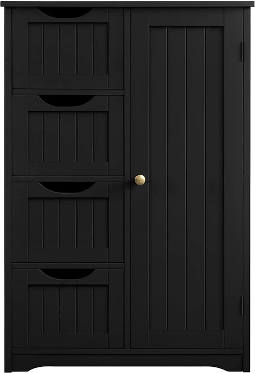 Wooden Bathroom Floor Storage Cabinet With 4 Drawers And Cupboard