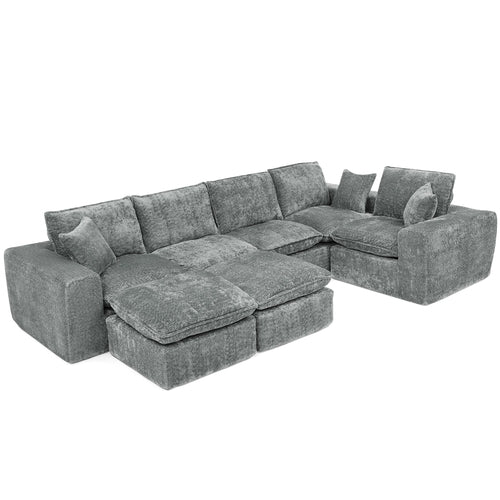 Modern Boucle L-Shaped Sectional Sofa with Two Moveable Ottomans,