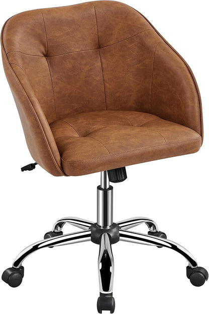 Brown Faux Leather Desk Chair With Adjustable Tilt