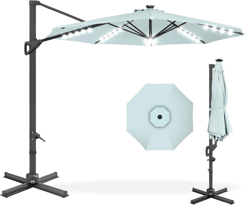 10 Foot Solar LED Cantilever Patio Umbrella With 360 Degree Rotation