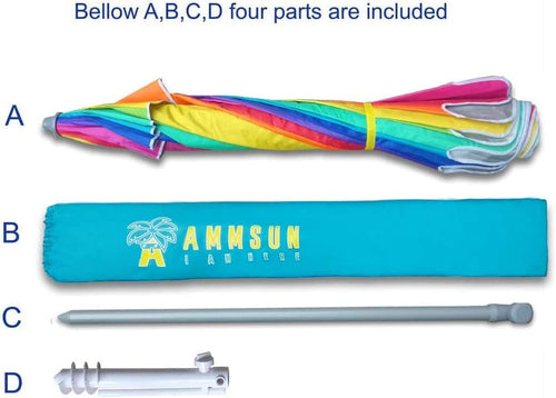 7.5Ft Heavy Duty Beach Umbrella UV 50 Protection Tilt