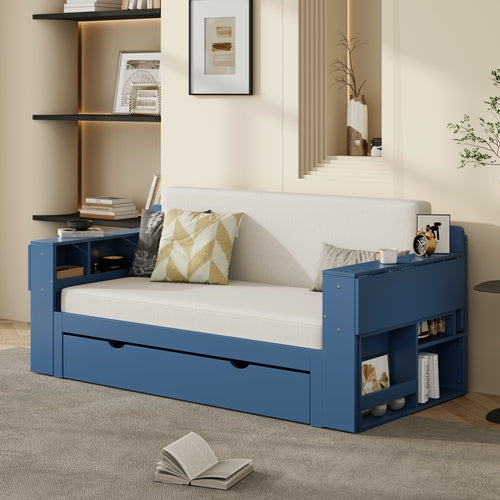 Full Size Daybed with Removable Desk, Storage Drawers & Hydraulic Side
