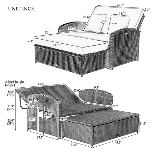 Outdoor Chaise Lounge Rattan White with Adjustable Design for Patio,