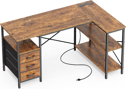 L Shaped Desk 47 Inch With Power Outlets For Home Office