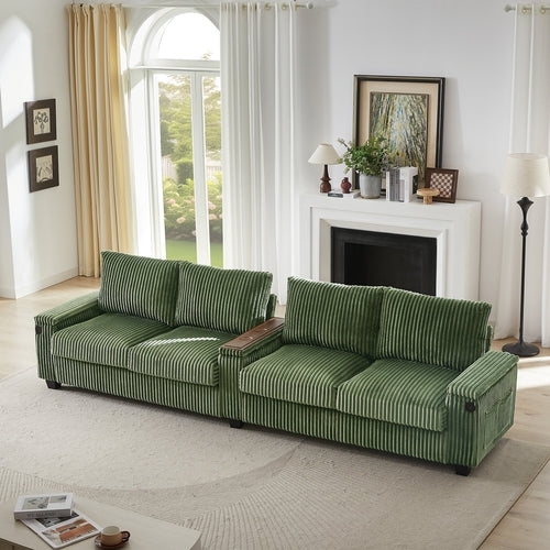 Modern 4-Seater Corduroy Sofa Couch with USB Ports, Hidden Storage and