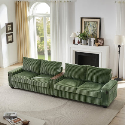 Modern 4-Seater Corduroy Sofa Couch with USB Ports, Hidden Storage and