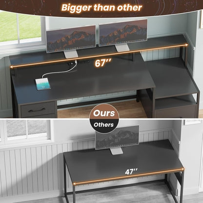 66 Inch Computer Desk 5 Drawers For Home Office Workspace