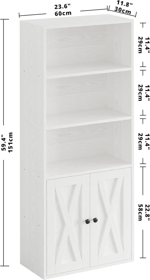 Industrial Bookshelf With Doors 11.8 Depth 5 Shelf Bookcase