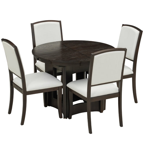 Farmhouse Extendable Round Dining Table Set for 4, 5-Piece Kitchen