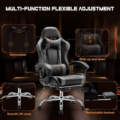 Ergonomic Gaming Chair With Footrest And Lumbar Grey