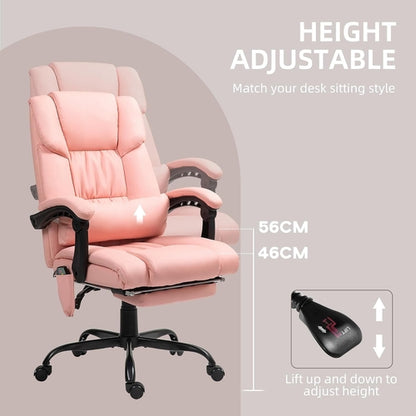 Pink Massage Office Chair With 6 Vibration Points Footrest