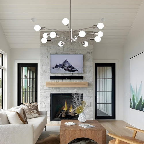 Sputnik 12 Light Brushed Nickel Chandelier For Dining Room