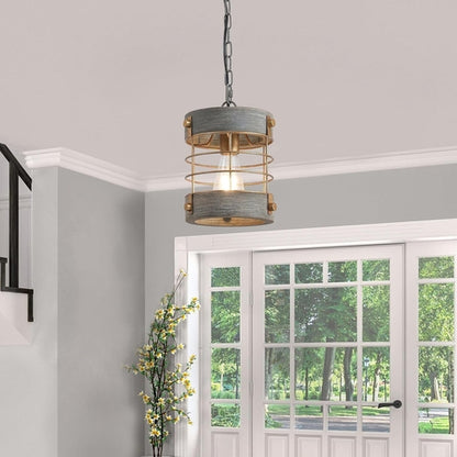 Rustic Farmhouse Pendant Light Adjustable Metal And Wood Blue Gray