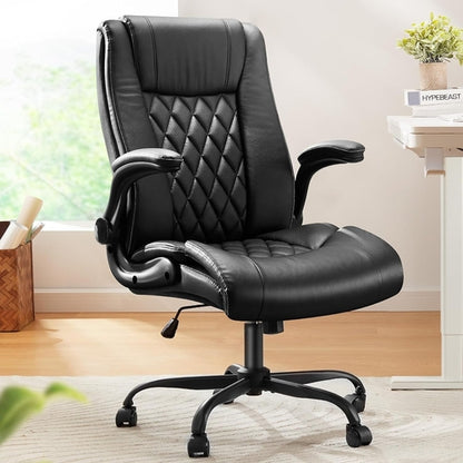 Executive Office Chair with Flip-Up Armrests,Pu Leather Ergonomic Desk