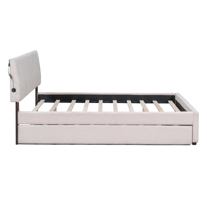 Teddy Fleece Queen Size Upholstered Platform Bed with Twin XL Trundle