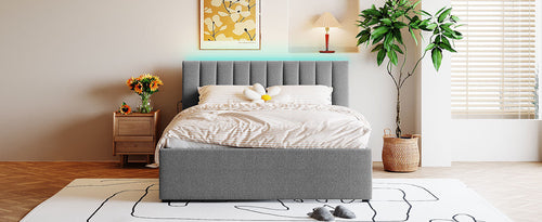 Teddy Fleece Queen Size Upholstered Platform Bed with Twin XL Trundle