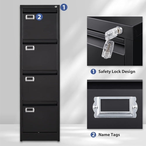 Locking 4 Drawer Vertical File Cabinet For Office Use