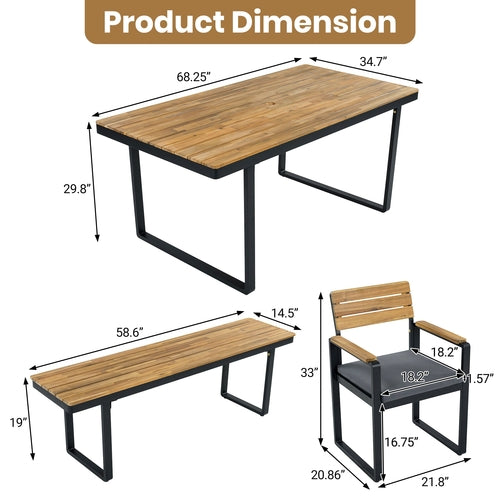 6-Piece Outdoor Dining Set, Acacia Wood, 1 Table with 4 Chairs & 1