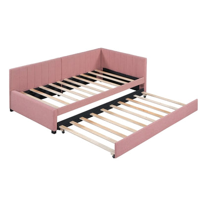 Upholstered Daybed with Trundle Sofa Bed Frame No Box Spring Needed,