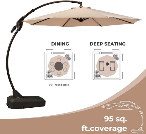 11ft Cantilever Umbrella With Base Champagne Aluminum Outdoor Patio