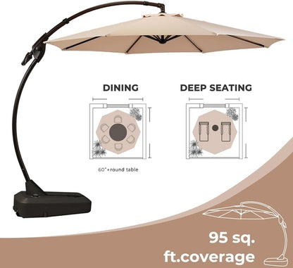 11ft Cantilever Umbrella With Base Champagne Aluminum Outdoor Patio