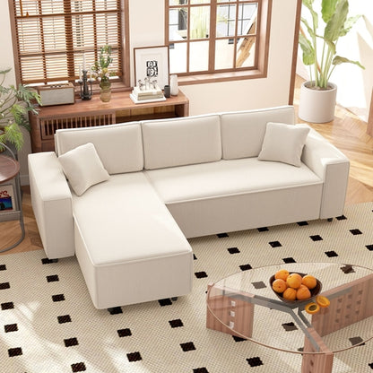 Corner Sofa With Reversible Chaise Lounge, Corduroy L-Shaped Sectional