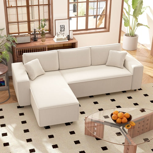 Corner Sofa With Reversible Chaise Lounge, Corduroy L-Shaped Sectional