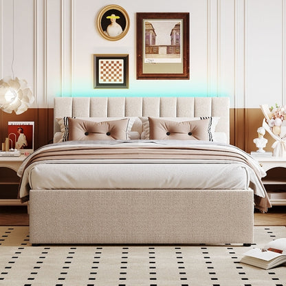 Teddy Fleece Queen Size Upholstered Platform Bed with Twin XL Trundle