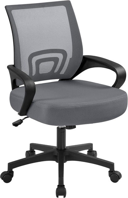 Dark Grey Ergonomic Mesh Office Chair With Lumbar Support Mid Back