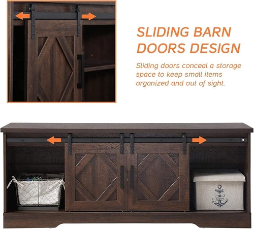 Rustic Sliding Barn Door TV Stand For 65 Inch TVs Console