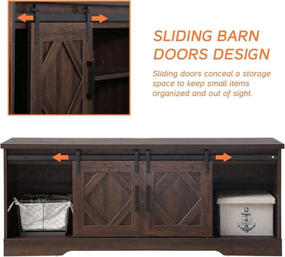Rustic Sliding Barn Door TV Stand For 65 Inch TVs Console