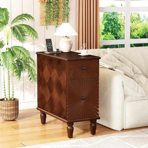 2 Drawer Modern Sofa Side Table, Narrow Side Table, Slim Nightstand