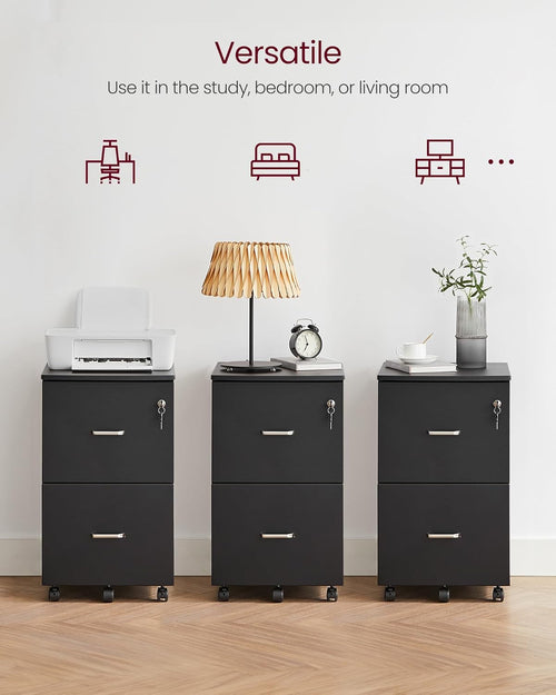 Two Drawer File Cabinet For Home Office A4 Size Black Honey Finish