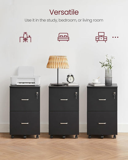 Two Drawer File Cabinet For Home Office A4 Size Black Honey Finish