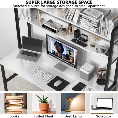 55 Inch Desk With Hutch And Bookshelf Open Shelves