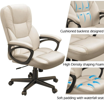Beige High Back Office Chair With Adjustable Height And Lumbar Support