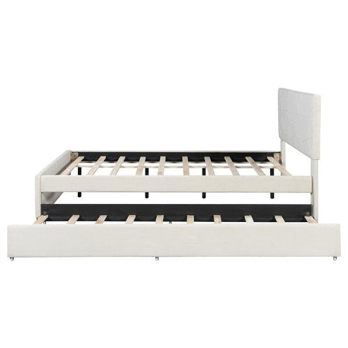 Queen Size Upholstered Platform Bed with Brick Pattern Headboard and