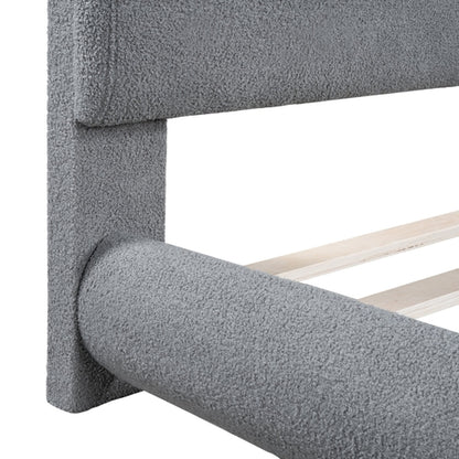 Teddy Fleece Upholstered Platform Bed with Thick Fabric, Solid Frame