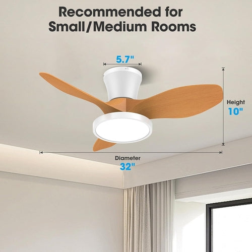 Quiet 32 Inch Ceiling Fan With LED Light Energy Efficient