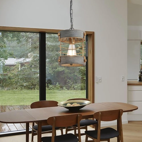 Rustic Farmhouse Pendant Light Adjustable Metal And Wood Blue Gray