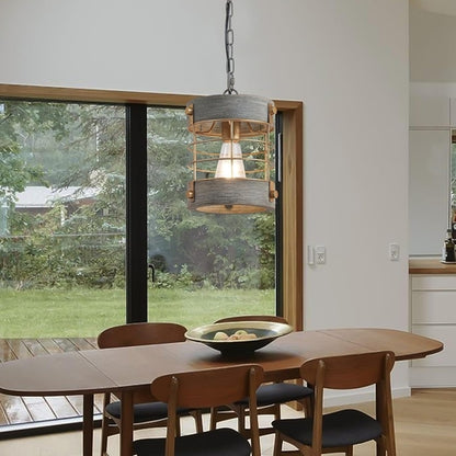 Rustic Farmhouse Pendant Light Adjustable Metal And Wood Blue Gray