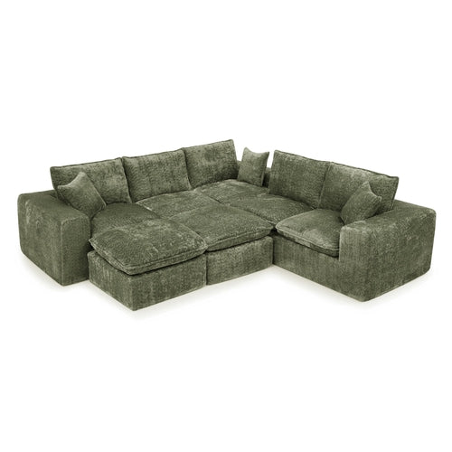 Modern Boucle L-Shaped Sectional Sofa with Two Moveable Ottomans,