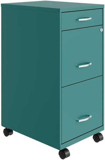 3 Drawer 29.52 Inch Turquoise Metal Filing Cabinet Lockable