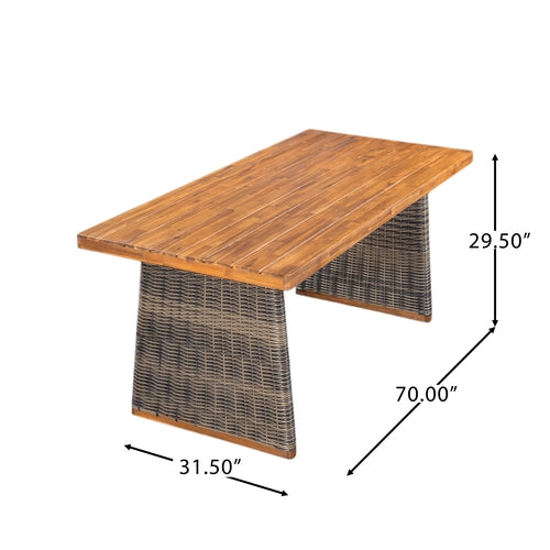 Outdoor Acacia Wood Dining Table, Teak Finish with Wicker