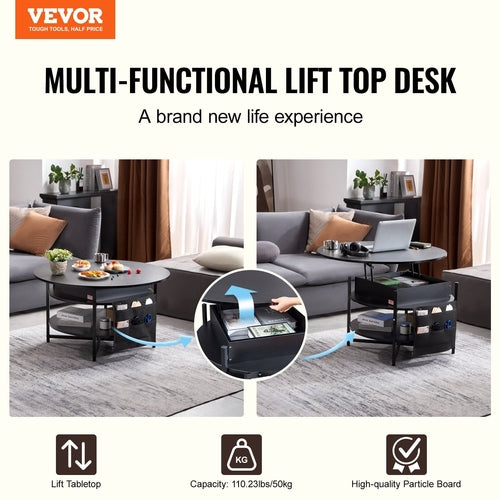 Lift Top Coffee Table, 35.3 In Round Coffee Table With Extra Storage