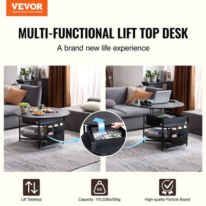 Lift Top Coffee Table, 35.3 In Round Coffee Table With Extra Storage